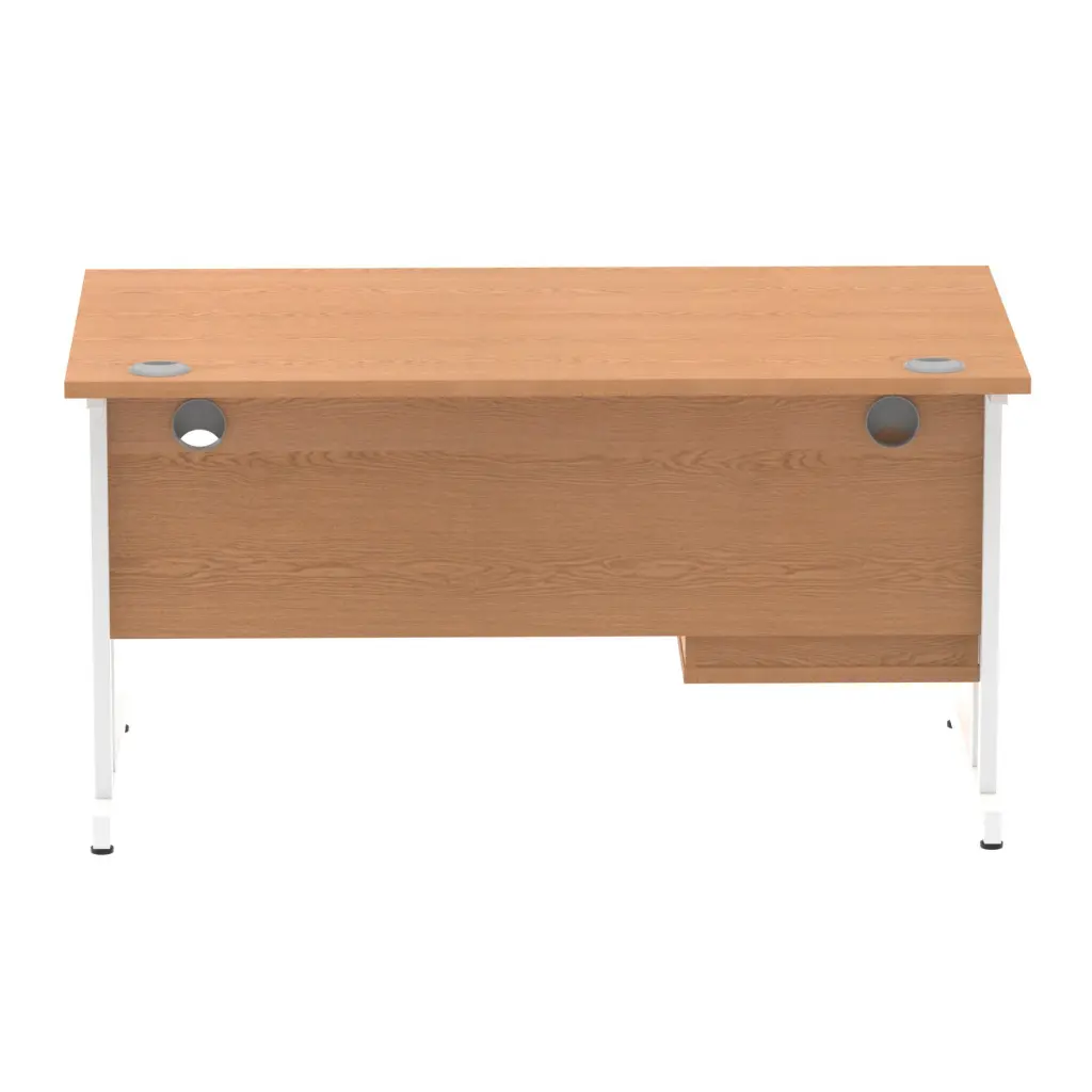 Dynamic Impulse W1400 x D800 x H730mm Straight Office Desk Cantilever Leg With 1 x 2 Drawer Single Fixed Pedestal Oak Finish White Frame - MI002662