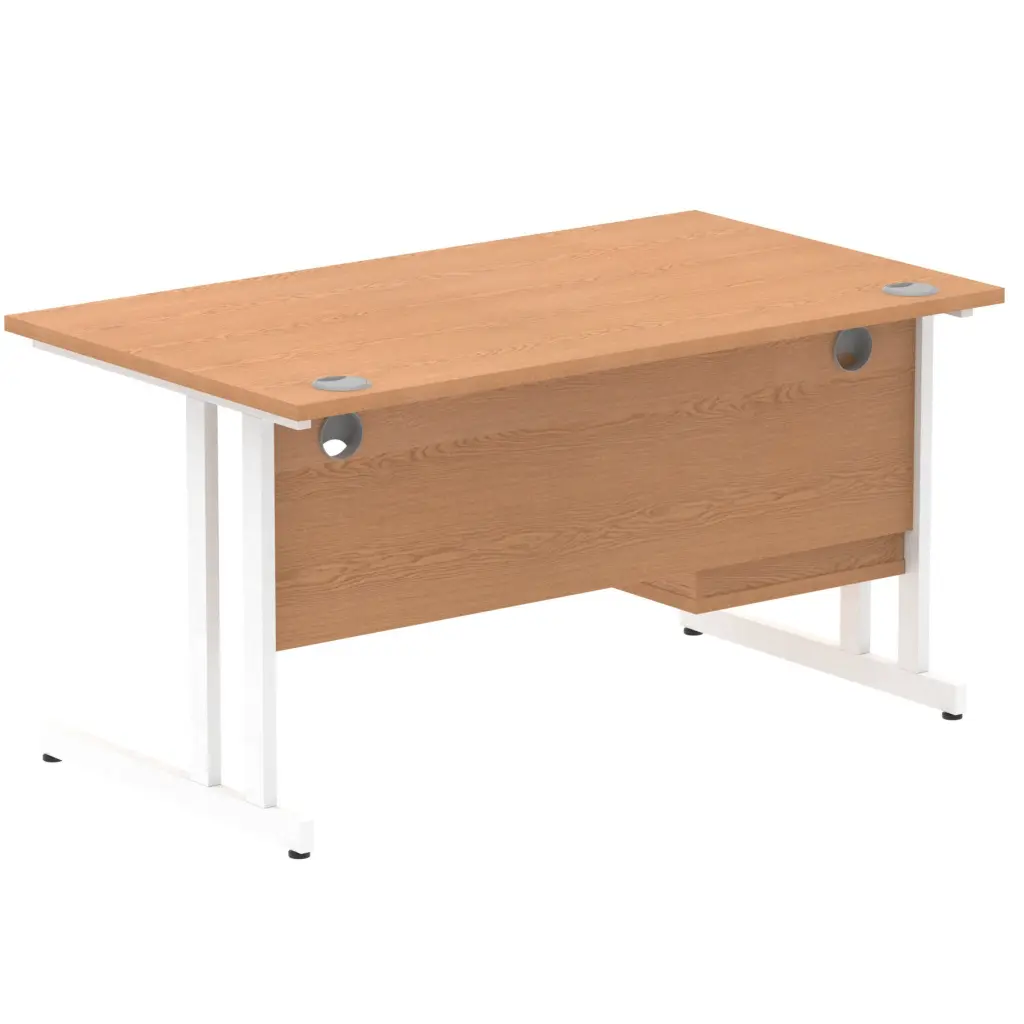 Dynamic Impulse W1400 x D800 x H730mm Straight Office Desk Cantilever Leg With 1 x 2 Drawer Single Fixed Pedestal Oak Finish White Frame - MI002662