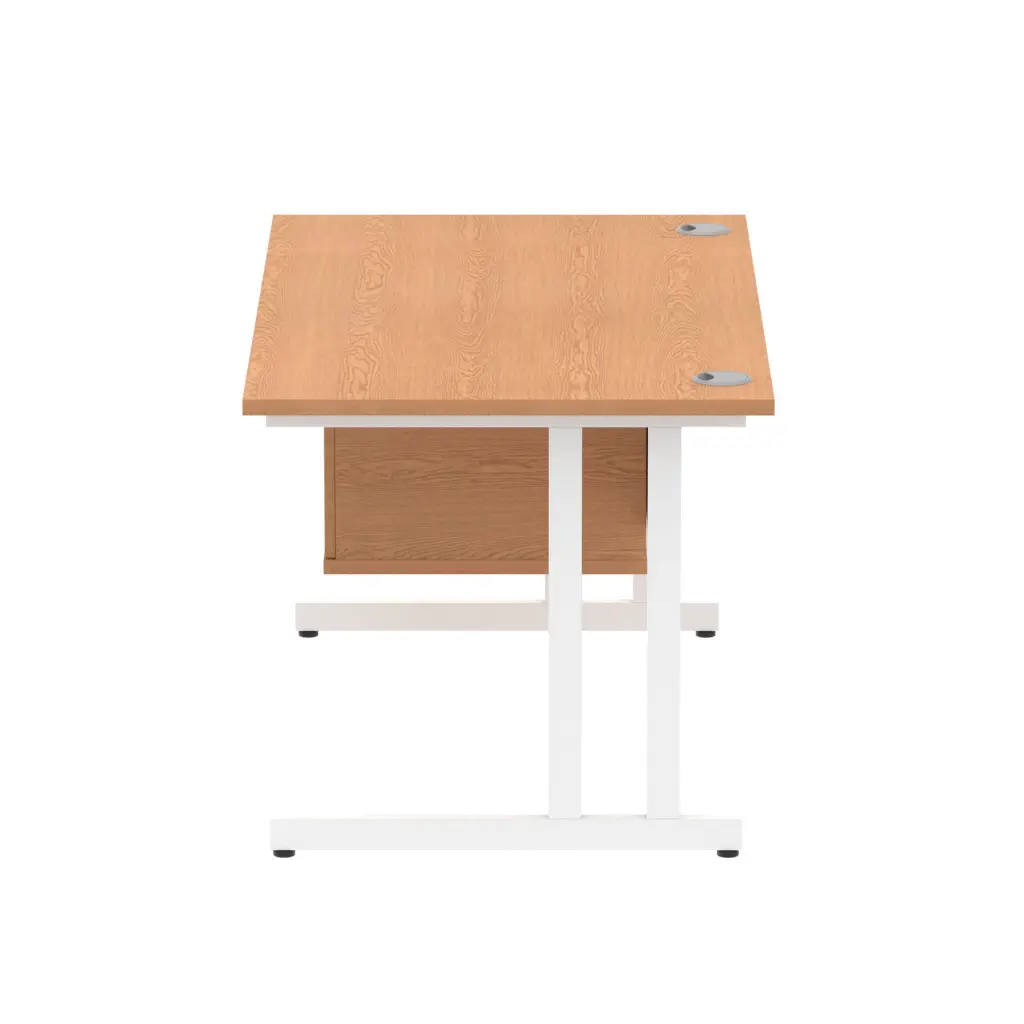 Dynamic Impulse W1400 x D800 x H730mm Straight Office Desk Cantilever Leg With 1 x 2 Drawer Single Fixed Pedestal Oak Finish White Frame - MI002662