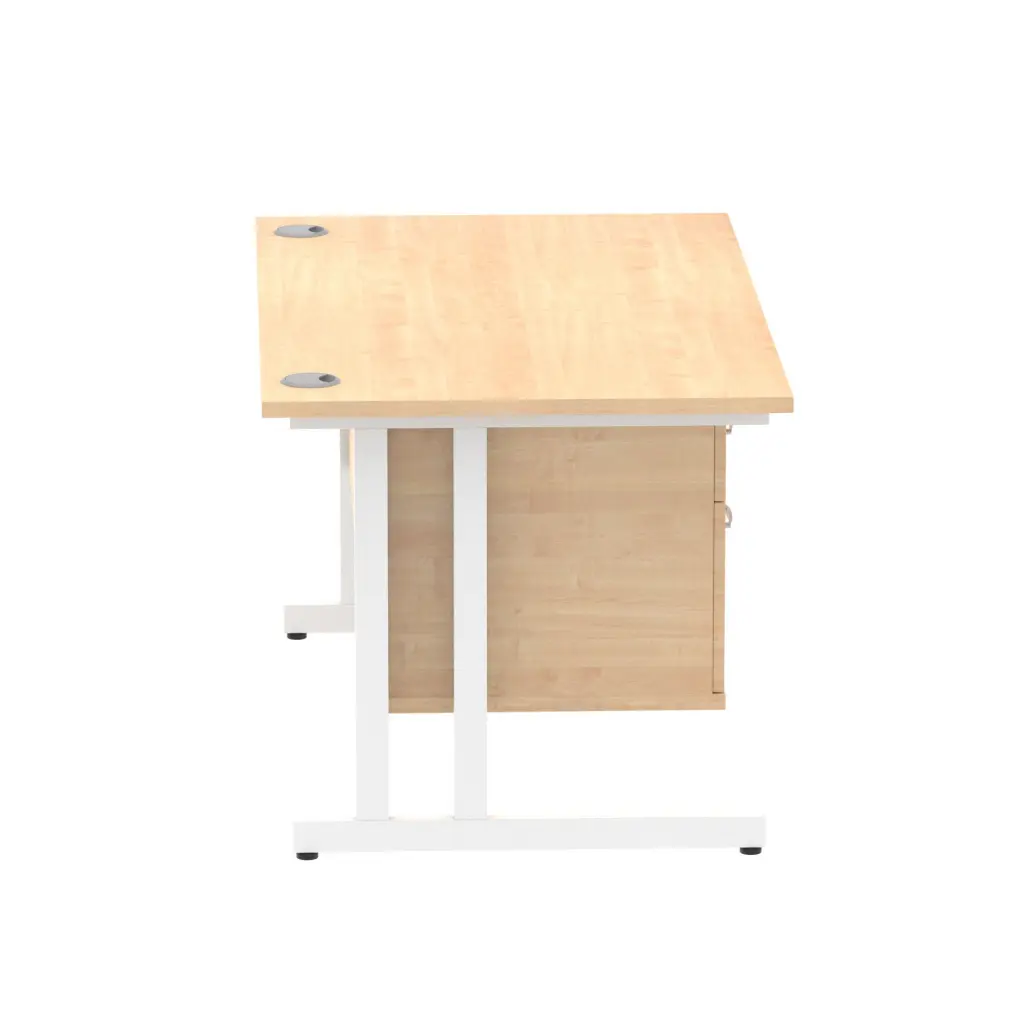 Dynamic Impulse W1400 x D800 x H730mm Straight Office Desk Cantilever Leg With 1 x 2 Drawer Single Fixed Pedestal Maple Finish White Frame - MI002436