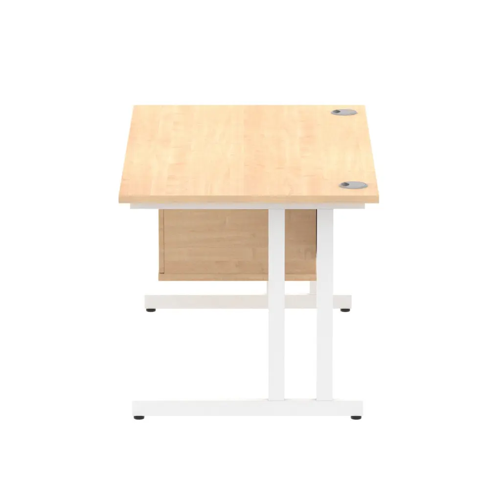 Dynamic Impulse W1400 x D800 x H730mm Straight Office Desk Cantilever Leg With 1 x 2 Drawer Single Fixed Pedestal Maple Finish White Frame - MI002436