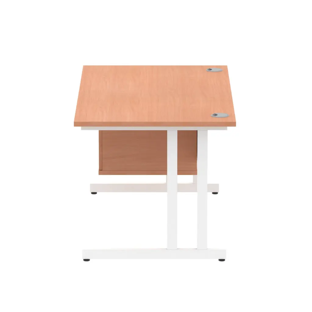 Dynamic Impulse W1400 x D800 x H730mm Straight Office Desk Cantilever Leg With 1 x 2 Drawer Single Fixed Pedestal Beech Finish White Frame - MI001693