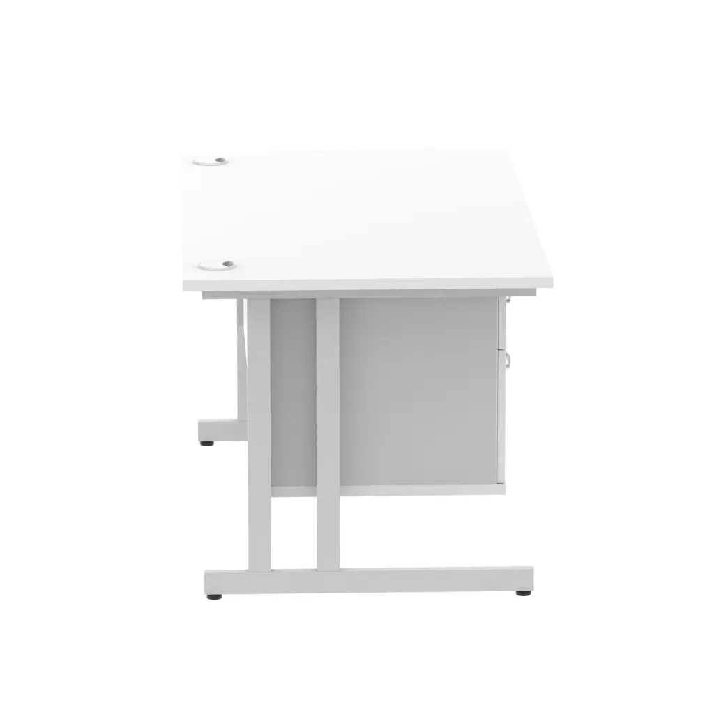 Dynamic Impulse W1400 x D800 x H730mm Straight Office Desk Cantilever Leg With 1 x 2 Drawer Single Fixed Pedestal White Finish Silver Frame - MI002206