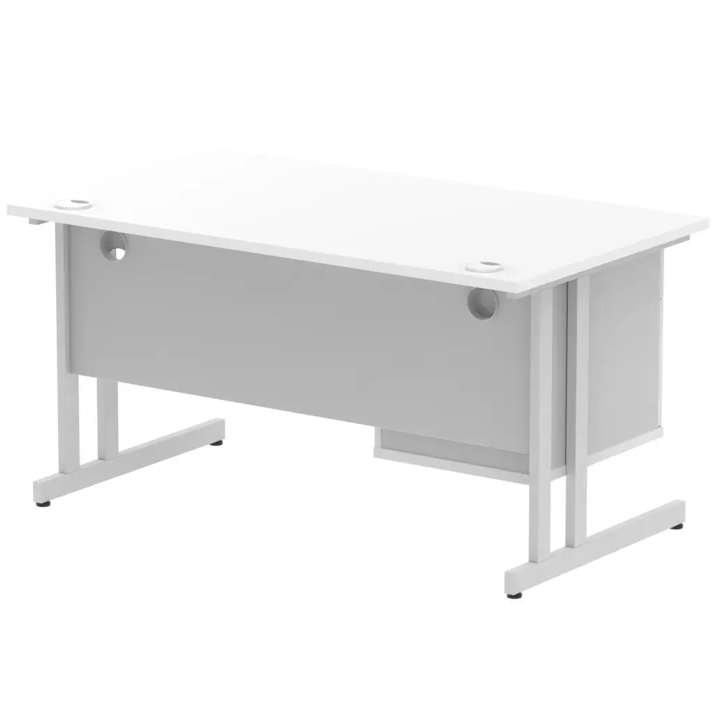 Dynamic Impulse W1400 x D800 x H730mm Straight Office Desk Cantilever Leg With 1 x 2 Drawer Single Fixed Pedestal White Finish Silver Frame - MI002206