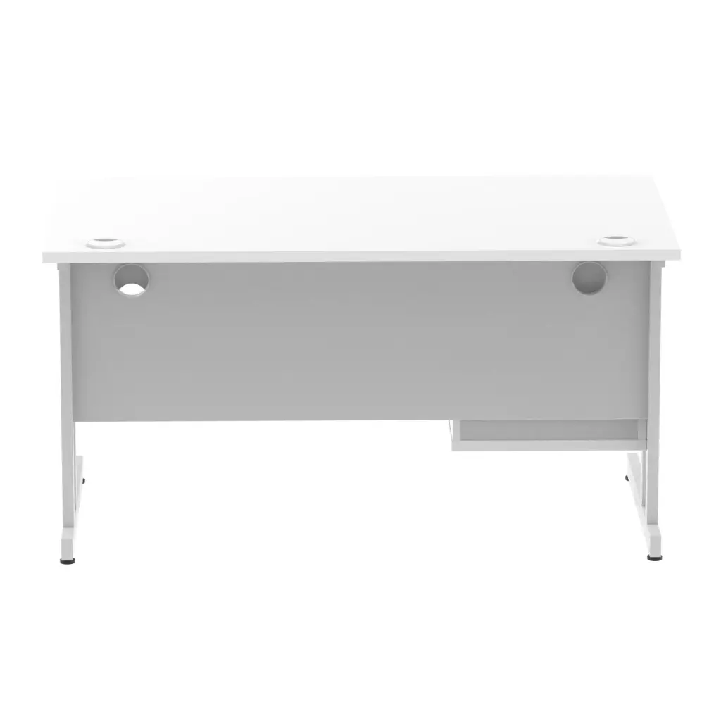 Dynamic Impulse W1400 x D800 x H730mm Straight Office Desk Cantilever Leg With 1 x 2 Drawer Single Fixed Pedestal White Finish Silver Frame - MI002206