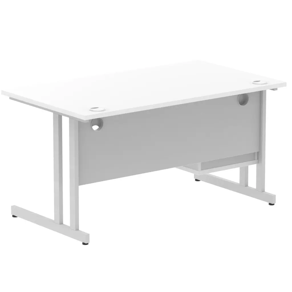 Dynamic Impulse W1400 x D800 x H730mm Straight Office Desk Cantilever Leg With 1 x 2 Drawer Single Fixed Pedestal White Finish Silver Frame - MI002206