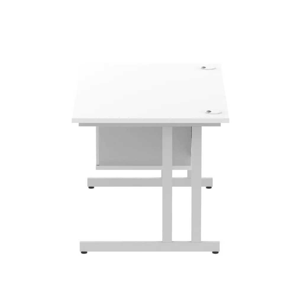 Dynamic Impulse W1400 x D800 x H730mm Straight Office Desk Cantilever Leg With 1 x 2 Drawer Single Fixed Pedestal White Finish Silver Frame - MI002206