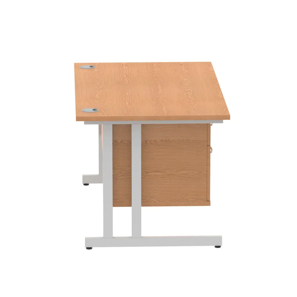 Dynamic Impulse W1400 x D800 x H730mm Straight Office Desk Cantilever Leg With 1 x 2 Drawer Single Fixed Pedestal Oak Finish Silver Frame - MI002658