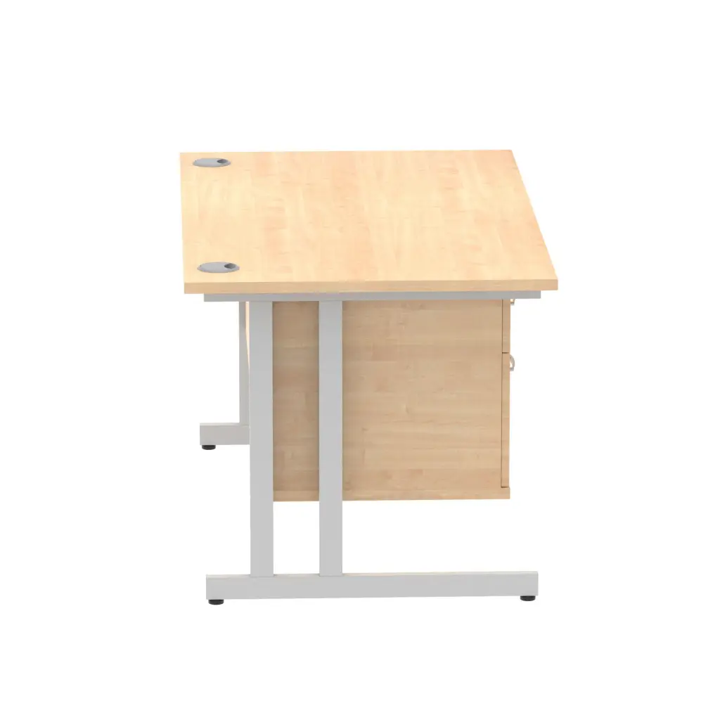 Dynamic Impulse W1400 x D800 x H730mm Straight Office Desk Cantilever Leg With 1 x 2 Drawer Single Fixed Pedestal Maple Finish Silver Frame - MI002432