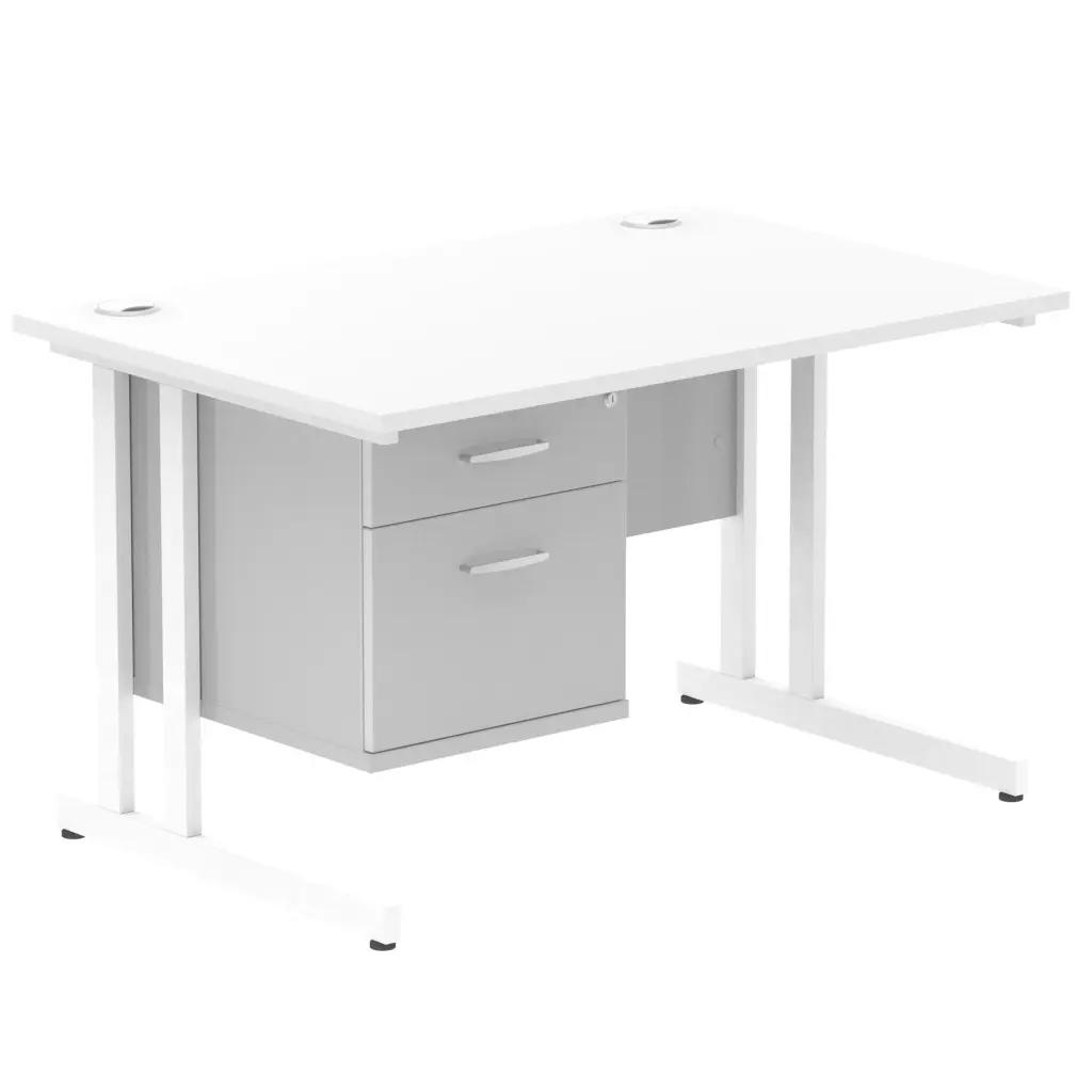 Dynamic Impulse W1200 x D800 x H730mm Straight Office Desk Cantilever Leg With 1 x 2 Drawer Single Fixed Pedestal White Finish White Frame - MI002209