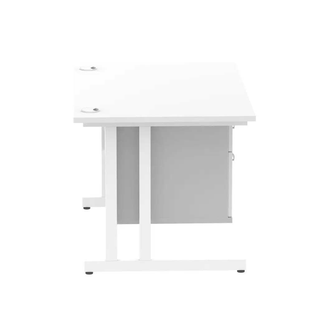 Dynamic Impulse W1200 x D800 x H730mm Straight Office Desk Cantilever Leg With 1 x 2 Drawer Single Fixed Pedestal White Finish White Frame - MI002209