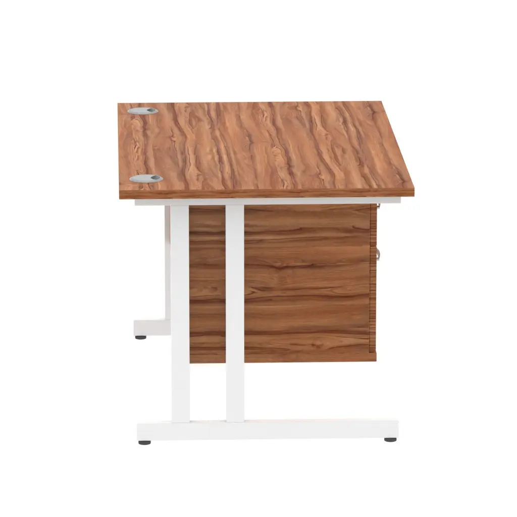 Dynamic Impulse W1200 x D800 x H730mm Straight Office Desk Cantilever Leg With 1 x 2 Drawer Single Fixed Pedestal Walnut Finish White Frame - MI001923