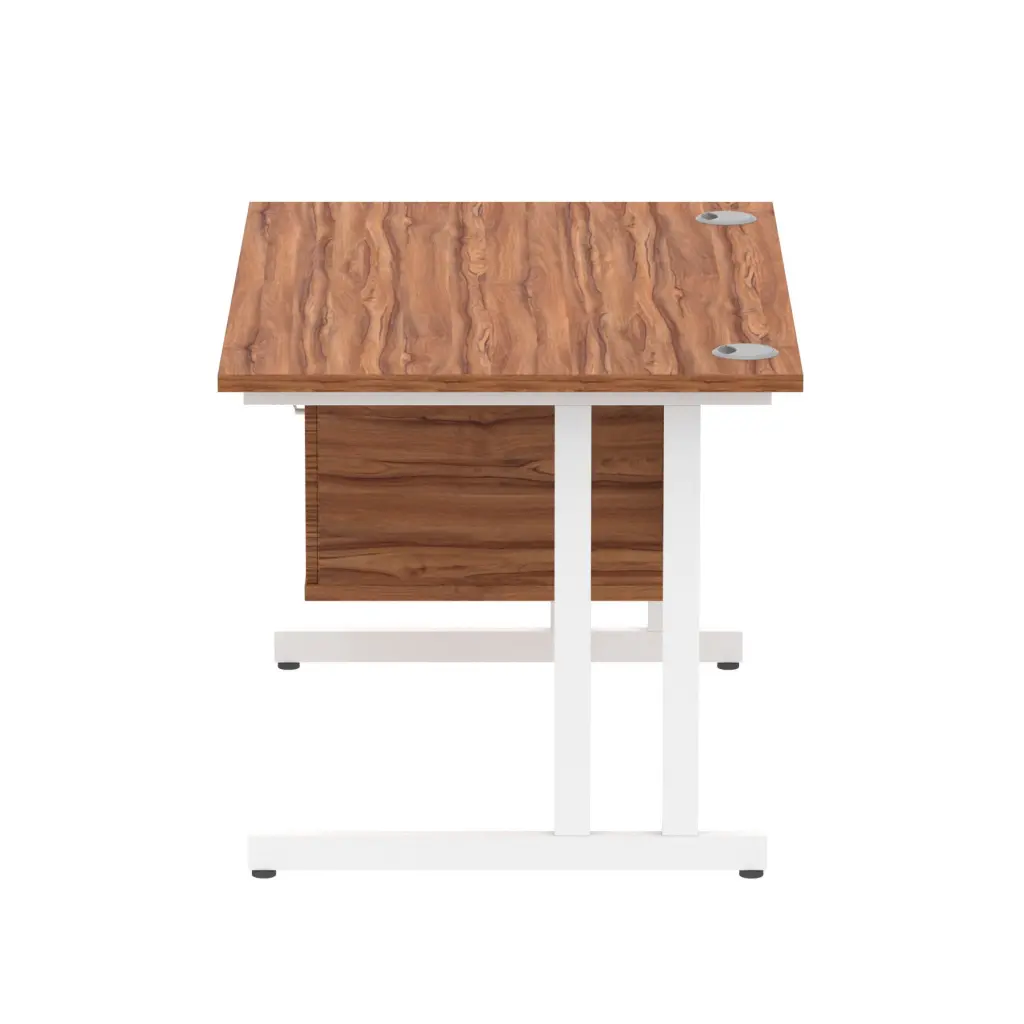 Dynamic Impulse W1200 x D800 x H730mm Straight Office Desk Cantilever Leg With 1 x 2 Drawer Single Fixed Pedestal Walnut Finish White Frame - MI001923