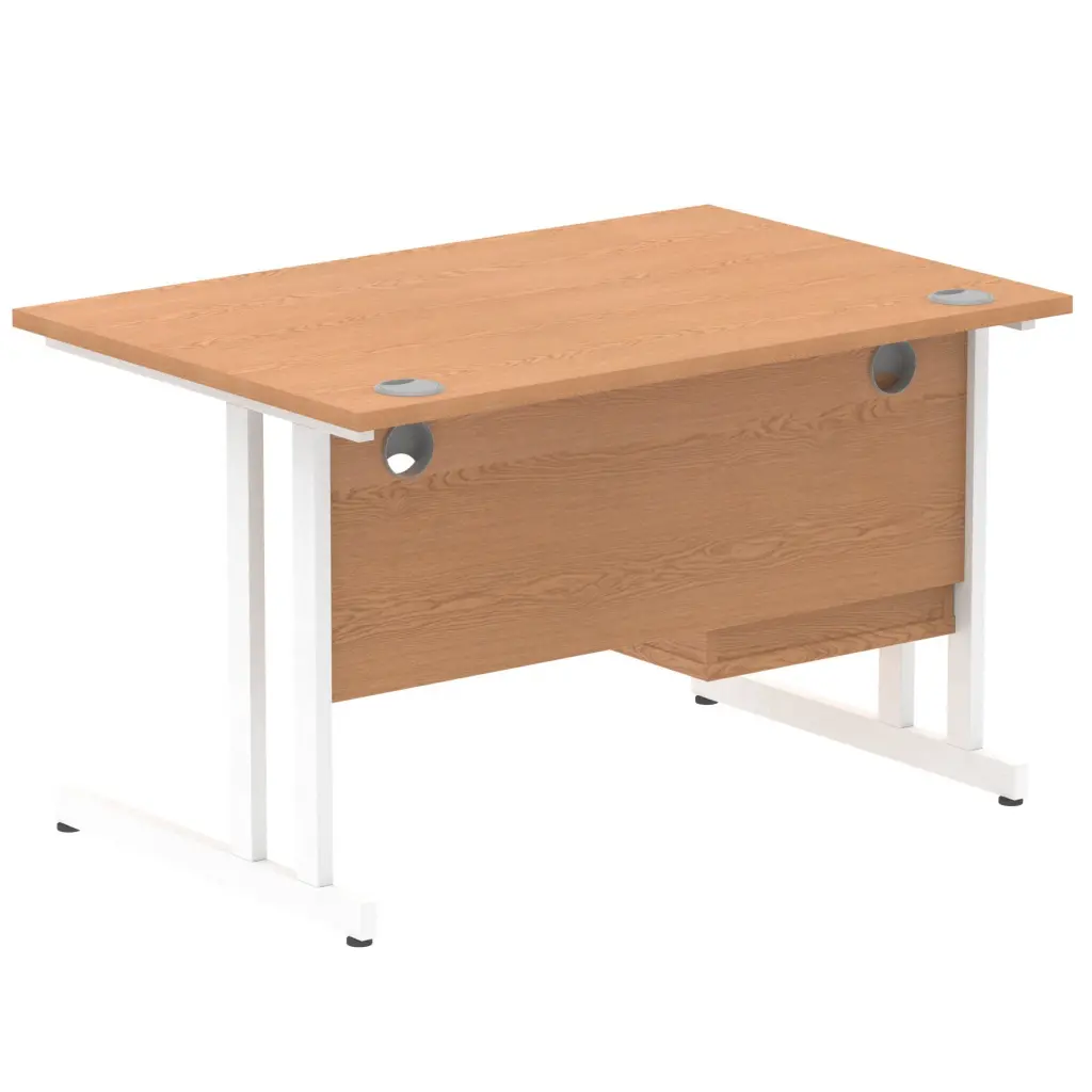 Dynamic Impulse W1200 x D800 x H730mm Straight Office Desk Cantilever Leg With 1 x 2 Drawer Single Fixed Pedestal Oak Finish White Frame - MI002661