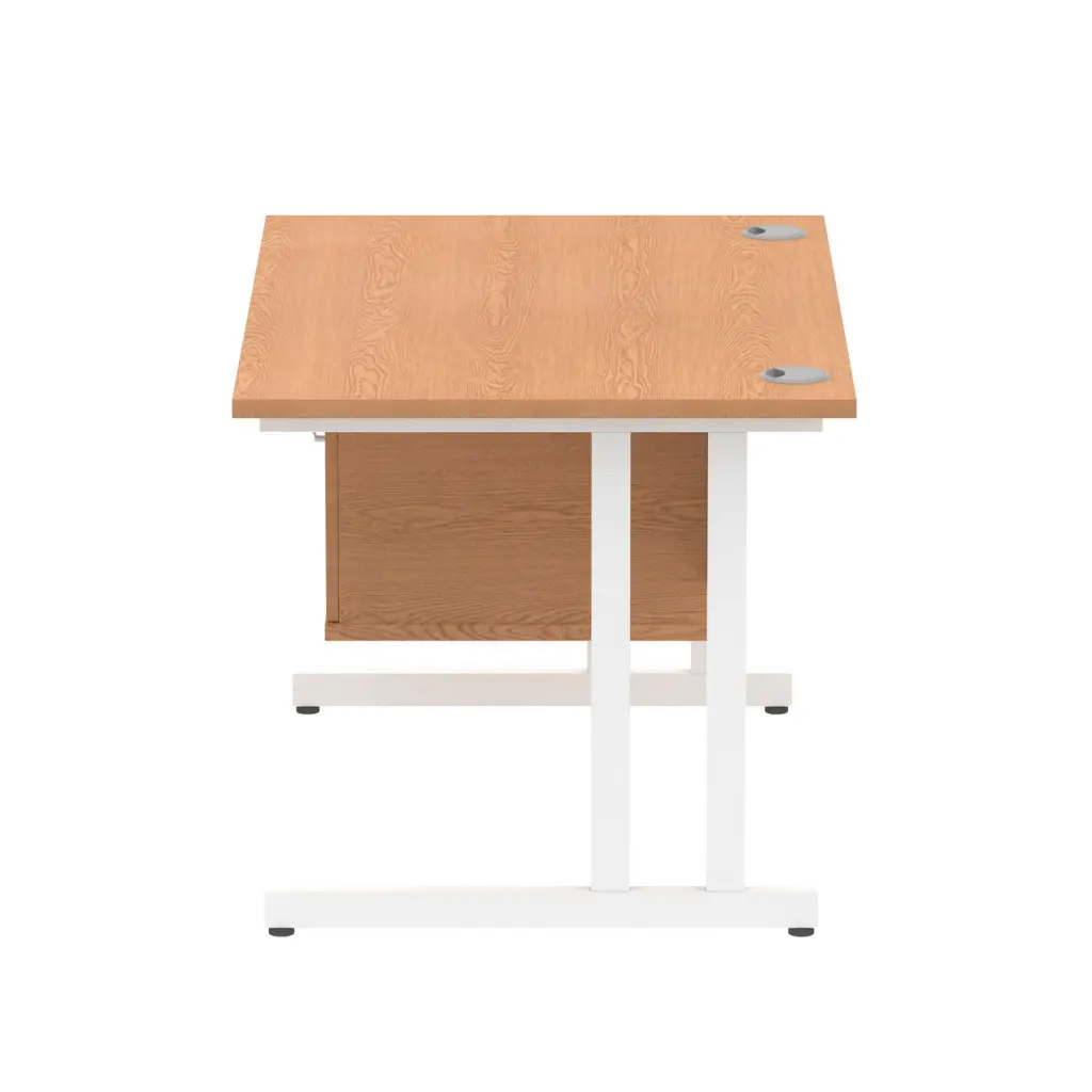 Dynamic Impulse W1200 x D800 x H730mm Straight Office Desk Cantilever Leg With 1 x 2 Drawer Single Fixed Pedestal Oak Finish White Frame - MI002661