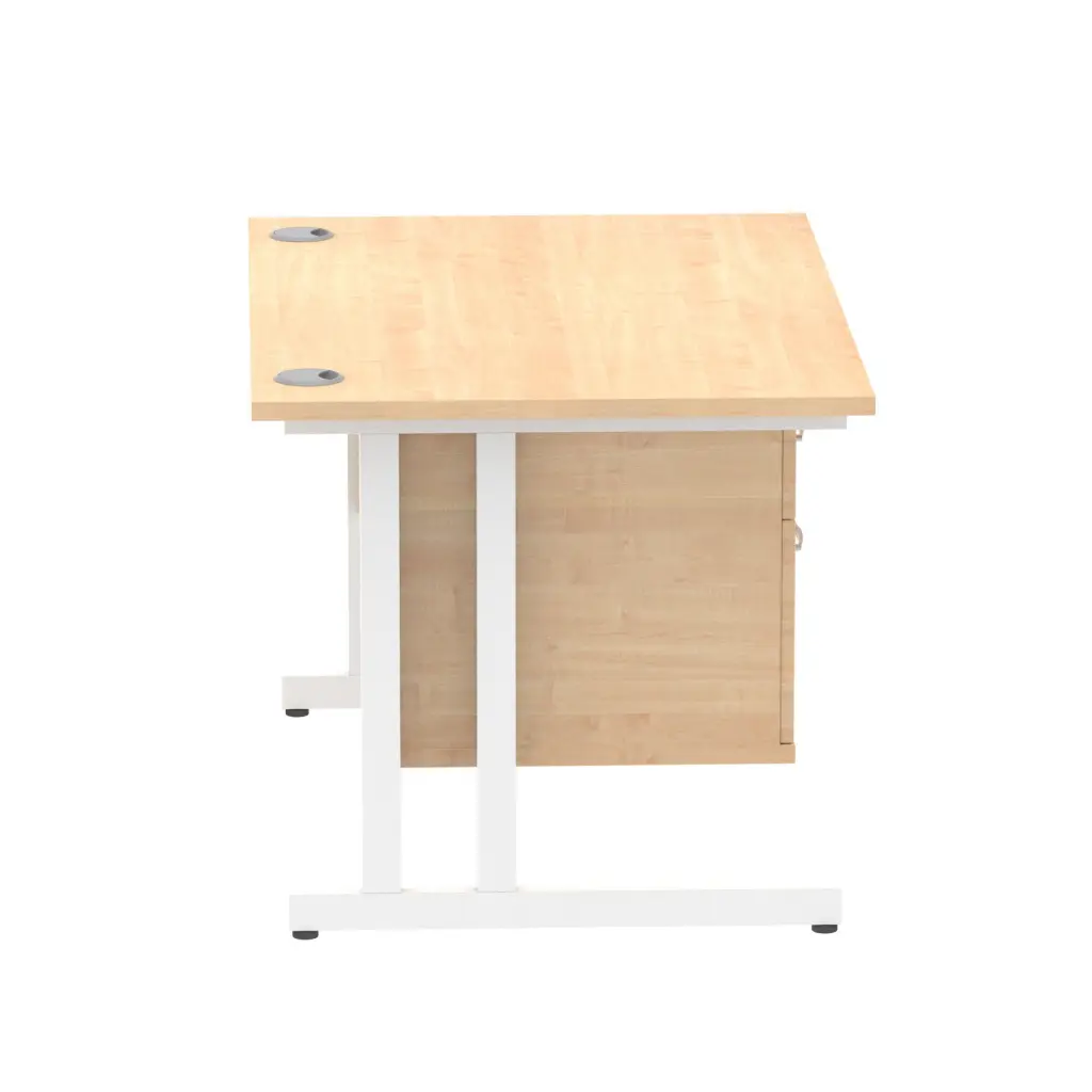 Dynamic Impulse W1200 x D800 x H730mm Straight Office Desk Cantilever Leg With 1 x 2 Drawer Single Fixed Pedestal Maple Finish White Frame - MI002435