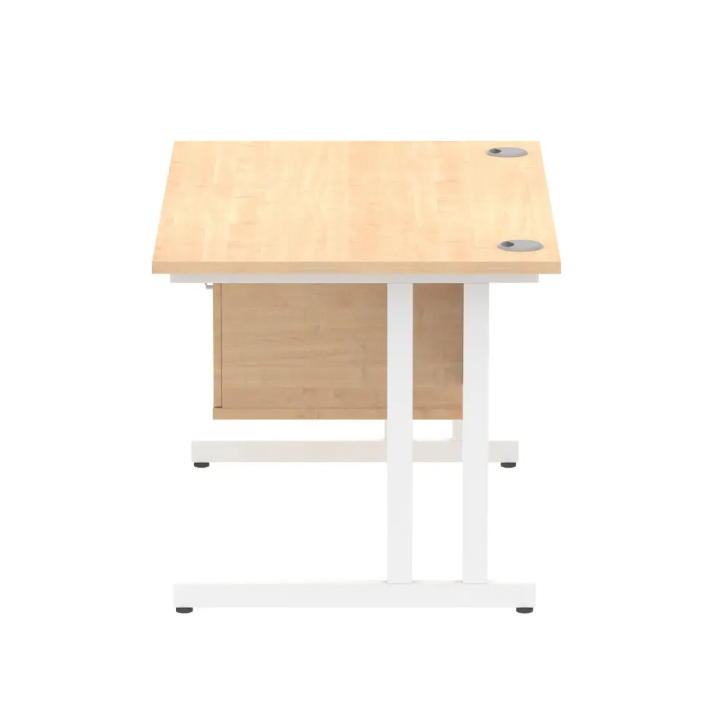 Dynamic Impulse W1200 x D800 x H730mm Straight Office Desk Cantilever Leg With 1 x 2 Drawer Single Fixed Pedestal Maple Finish White Frame - MI002435