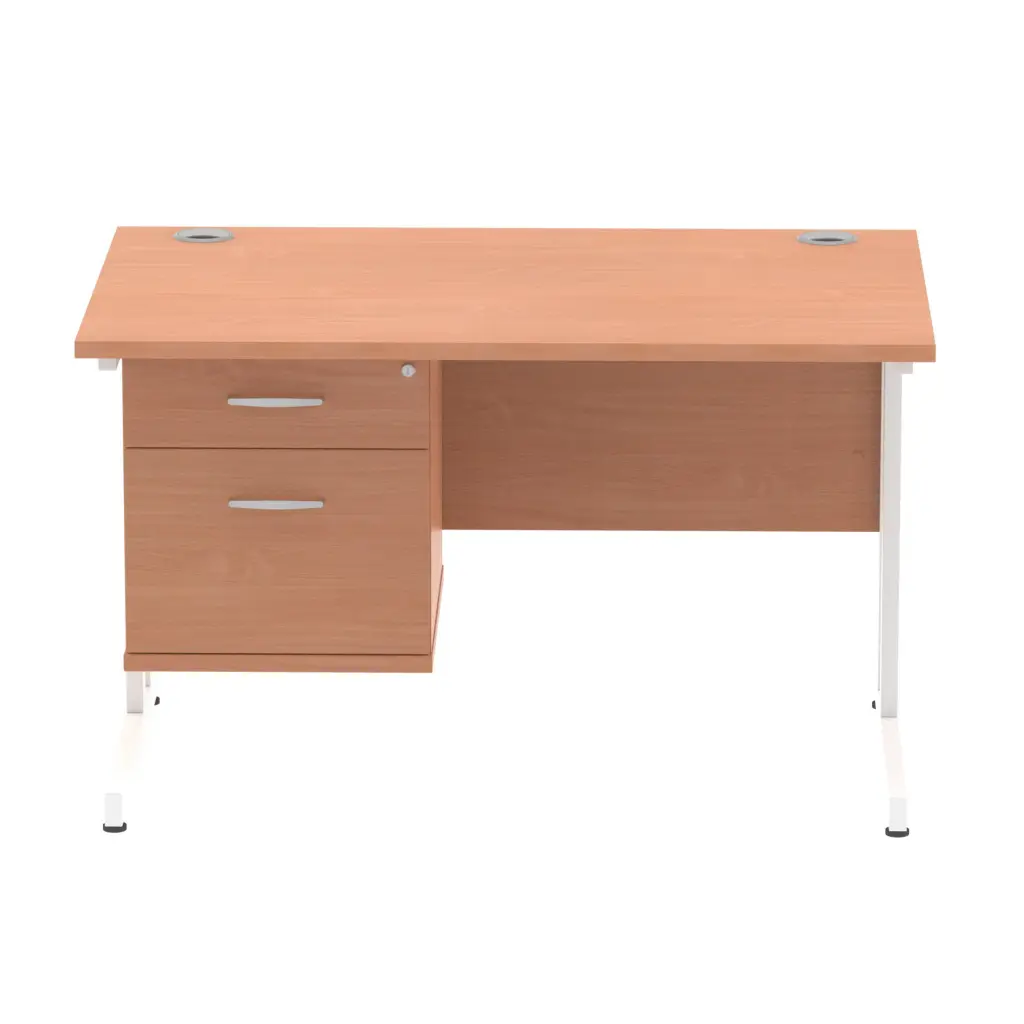 Dynamic Impulse W1200 x D800 x H730mm Straight Office Desk Cantilever Leg With 1 x 2 Drawer Single Fixed Pedestal Beech Finish White Frame - MI001692