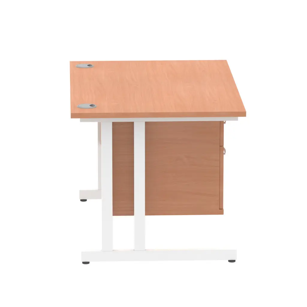 Dynamic Impulse W1200 x D800 x H730mm Straight Office Desk Cantilever Leg With 1 x 2 Drawer Single Fixed Pedestal Beech Finish White Frame - MI001692