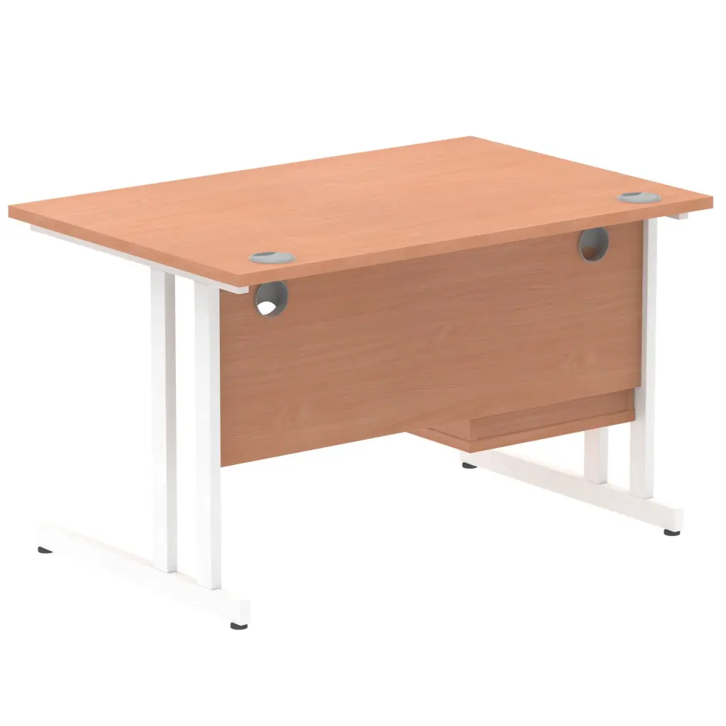 Dynamic Impulse W1200 x D800 x H730mm Straight Office Desk Cantilever Leg With 1 x 2 Drawer Single Fixed Pedestal Beech Finish White Frame - MI001692