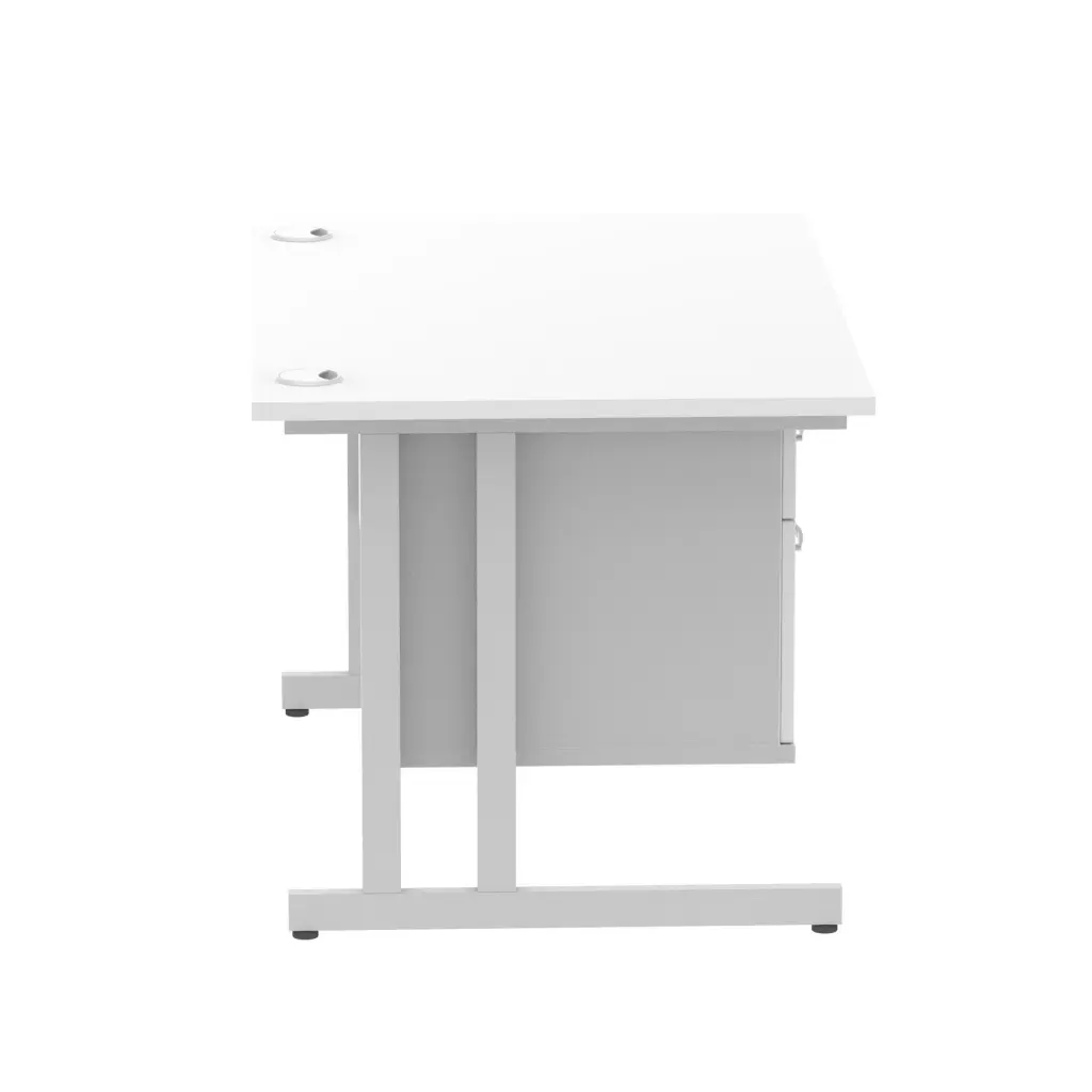 Dynamic Impulse W1200 x D800 x H730mm Straight Office Desk Cantilever Leg With 1 x 2 Drawer Single Fixed Pedestal White Finish Silver Frame - MI002205