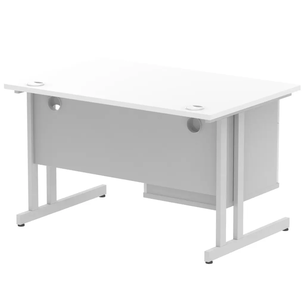 Dynamic Impulse W1200 x D800 x H730mm Straight Office Desk Cantilever Leg With 1 x 2 Drawer Single Fixed Pedestal White Finish Silver Frame - MI002205