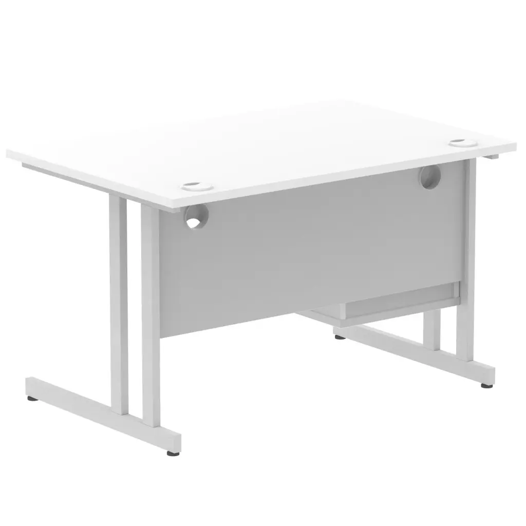 Dynamic Impulse W1200 x D800 x H730mm Straight Office Desk Cantilever Leg With 1 x 2 Drawer Single Fixed Pedestal White Finish Silver Frame - MI002205