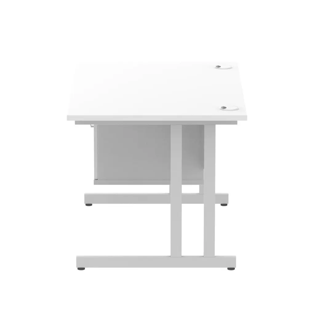 Dynamic Impulse W1200 x D800 x H730mm Straight Office Desk Cantilever Leg With 1 x 2 Drawer Single Fixed Pedestal White Finish Silver Frame - MI002205