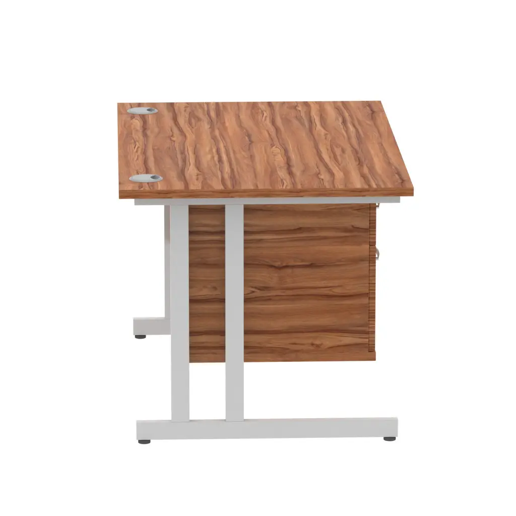 Dynamic Impulse W1200 x D800 x H730mm Straight Office Desk Cantilever Leg With 1x2 Drawer Single Fixed Pedestal Walnut Finish Silver Frame - MI001919