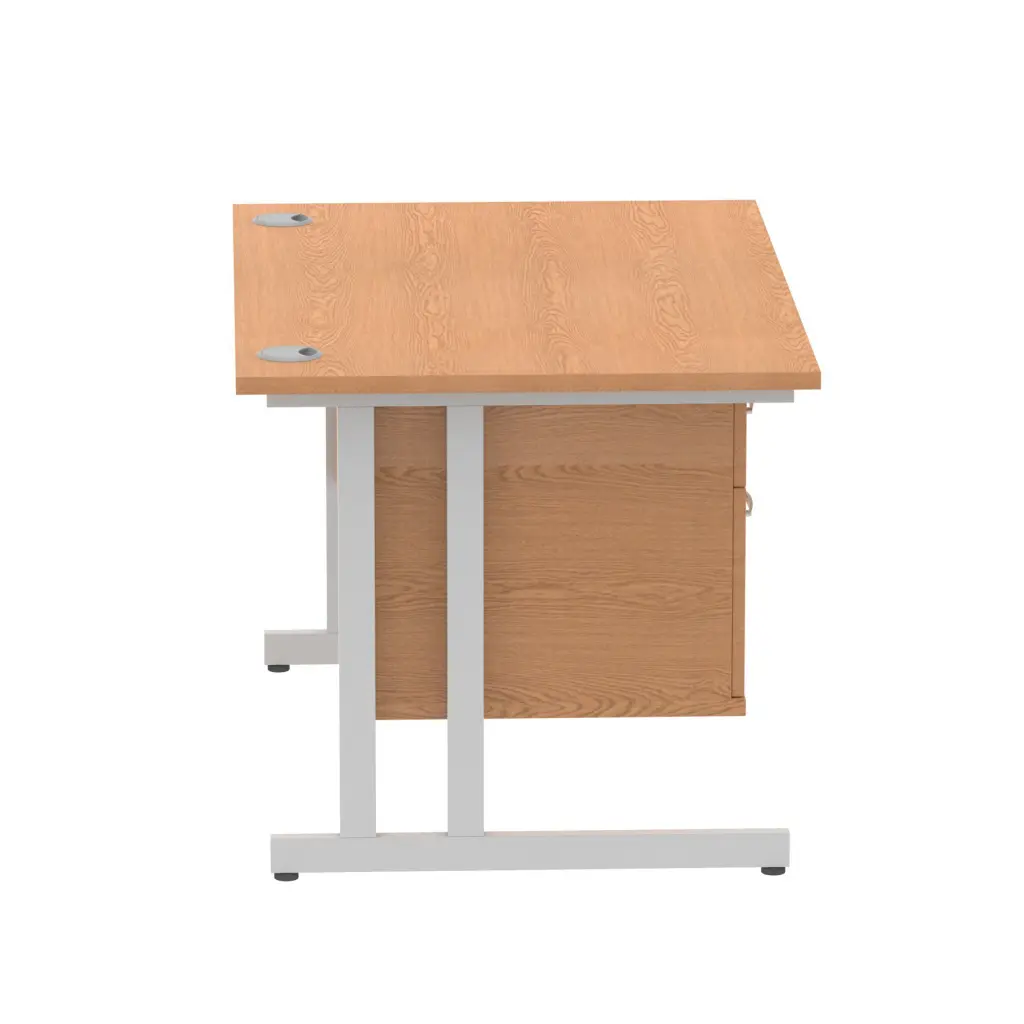 Dynamic Impulse W1200 x D800 x H730mm Straight Office Desk Cantilever Leg With 1 x 2 Drawer Single Fixed Pedestal Oak Finish Silver Frame - MI002657