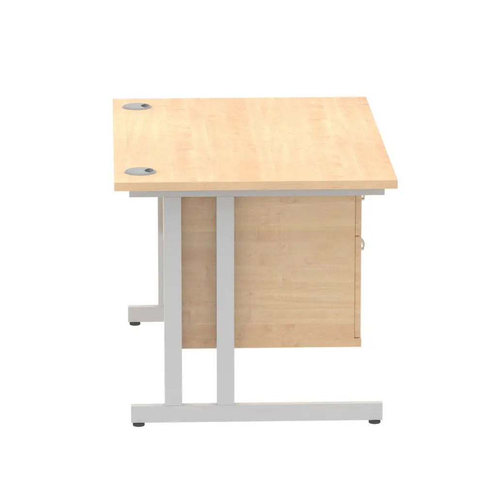 Dynamic Impulse W1200 x D800 x H730mm Straight Office Desk Cantilever Leg With 1 x 2 Drawer Single Fixed Pedestal Maple Finish Silver Frame - MI002431