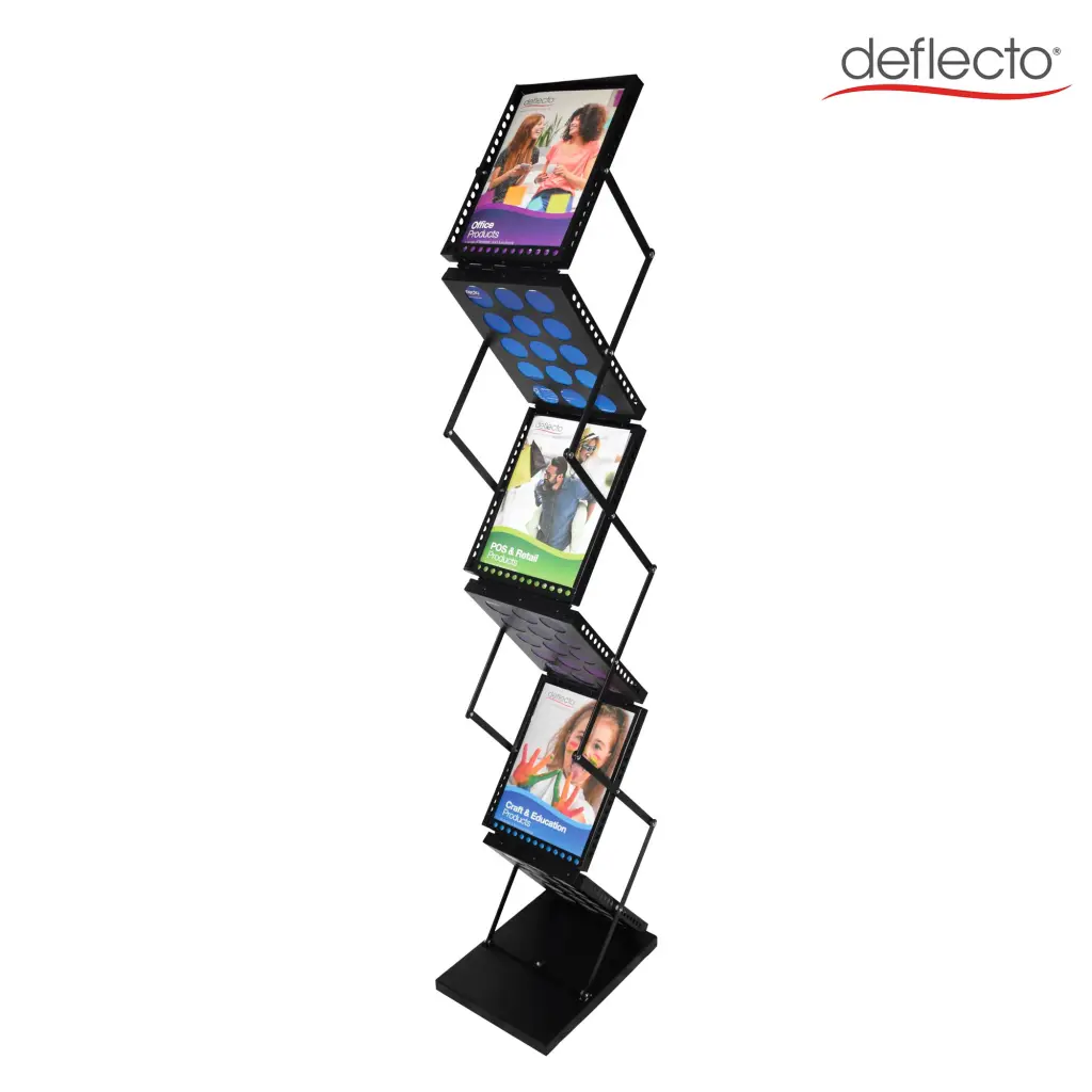 Deflecto A4 Portable Folding Floor Stand with 6 x Double Sided Shelves Black - 36104