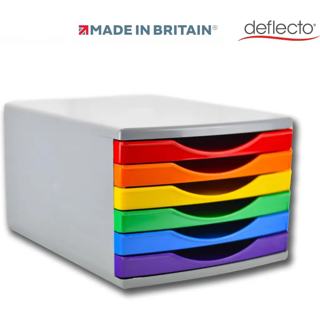 Deflecto 180mm Drawer Tower Unit 6 x 30mm Rainbow Colours - CP146YTRBW