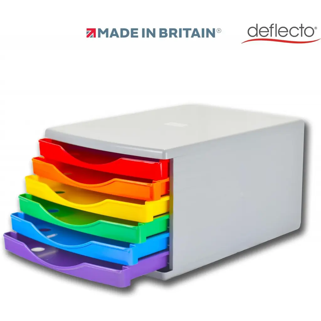 Deflecto 180mm Drawer Tower Unit 6 x 30mm Rainbow Colours - CP146YTRBW