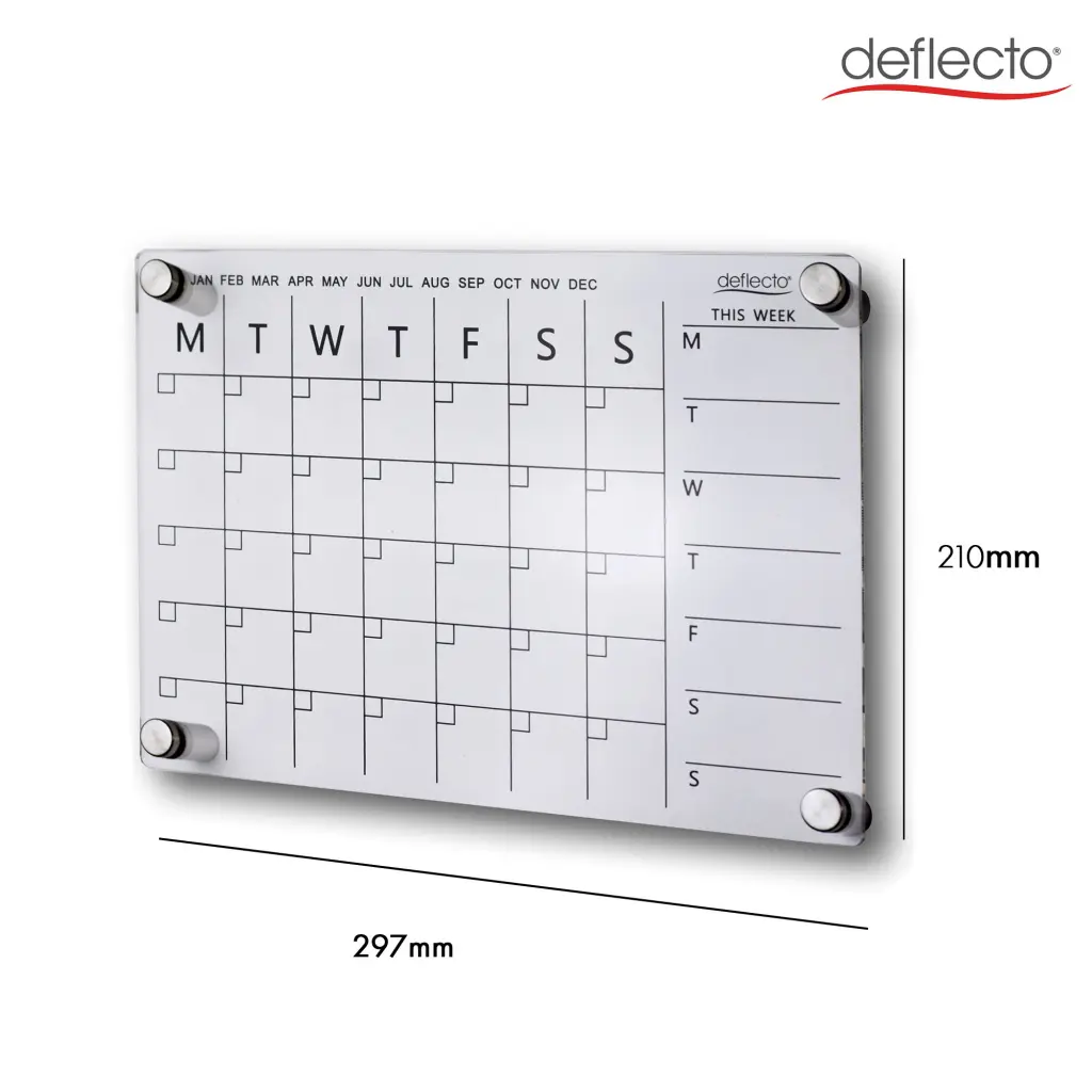 Deflecto A4 Acrylic Weekly/Monthly Planner Wall Mounted 297 x 210mm - WPMA4WM