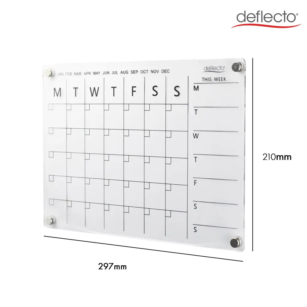 Deflecto A4 Acrylic Weekly/Monthly Planner Magnetic Mounting System  297 x 210mm - WPMA4MG