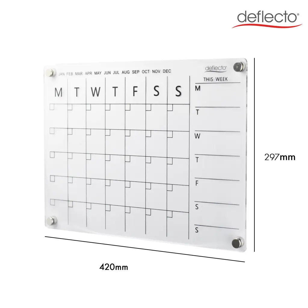 Deflecto A3 Acrylic Weekly/Monthly Planner Magnetic Mounting System  420 x 297mm - WPMA3MG