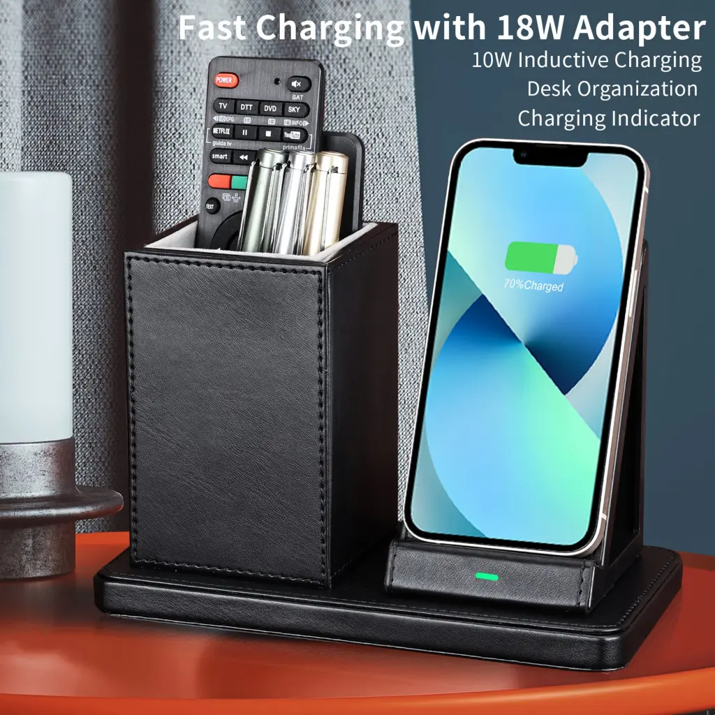 Deflecto Wireless Charging Desk Organiser/Pen Holder Black - WC103DEBLK