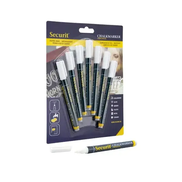 Securit Liquid Chalk Markers 1-2mm Nib White (Pack 7) - BL-SMA100-V7-WT