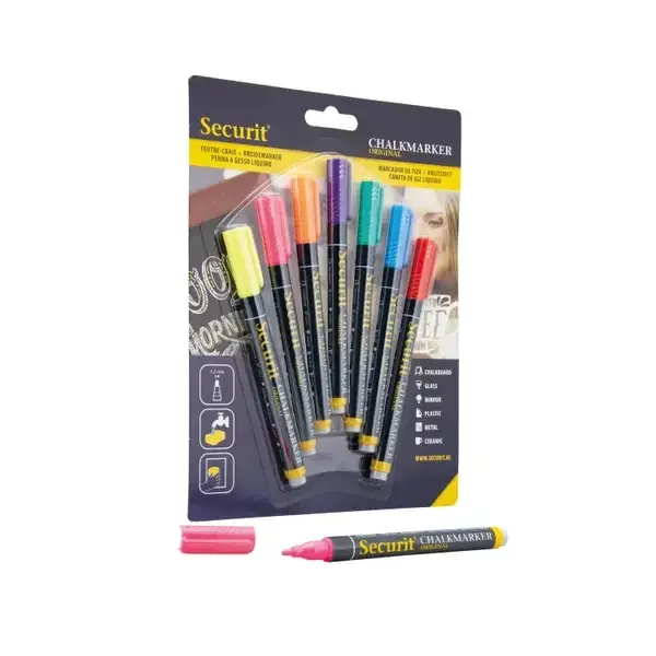 Securit Liquid Chalk Markers 1-2mm Nib Assorted Colours (Pack 7) - BL-SMA100-V7-AS