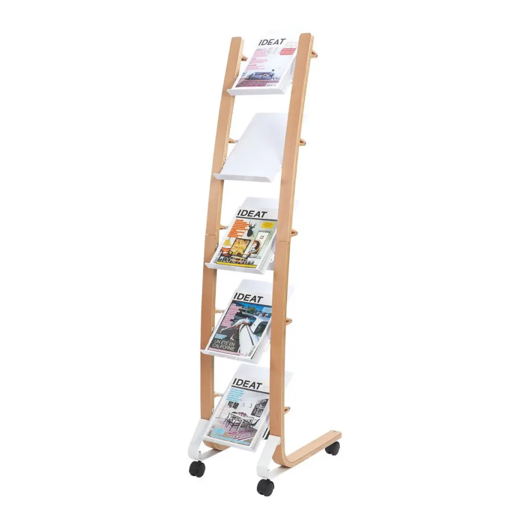 Alba Mobile Wooden Floor Stand 5 Shelves A4 Format Literature Display H1650 x W360 x D520mm Light Wood/White - DD5PMW BC