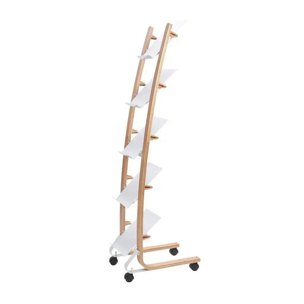 Alba Mobile Wooden Floor Stand 5 Shelves A4 Format Literature Display H1650 x W360 x D520mm Light Wood/White - DD5PMW BC