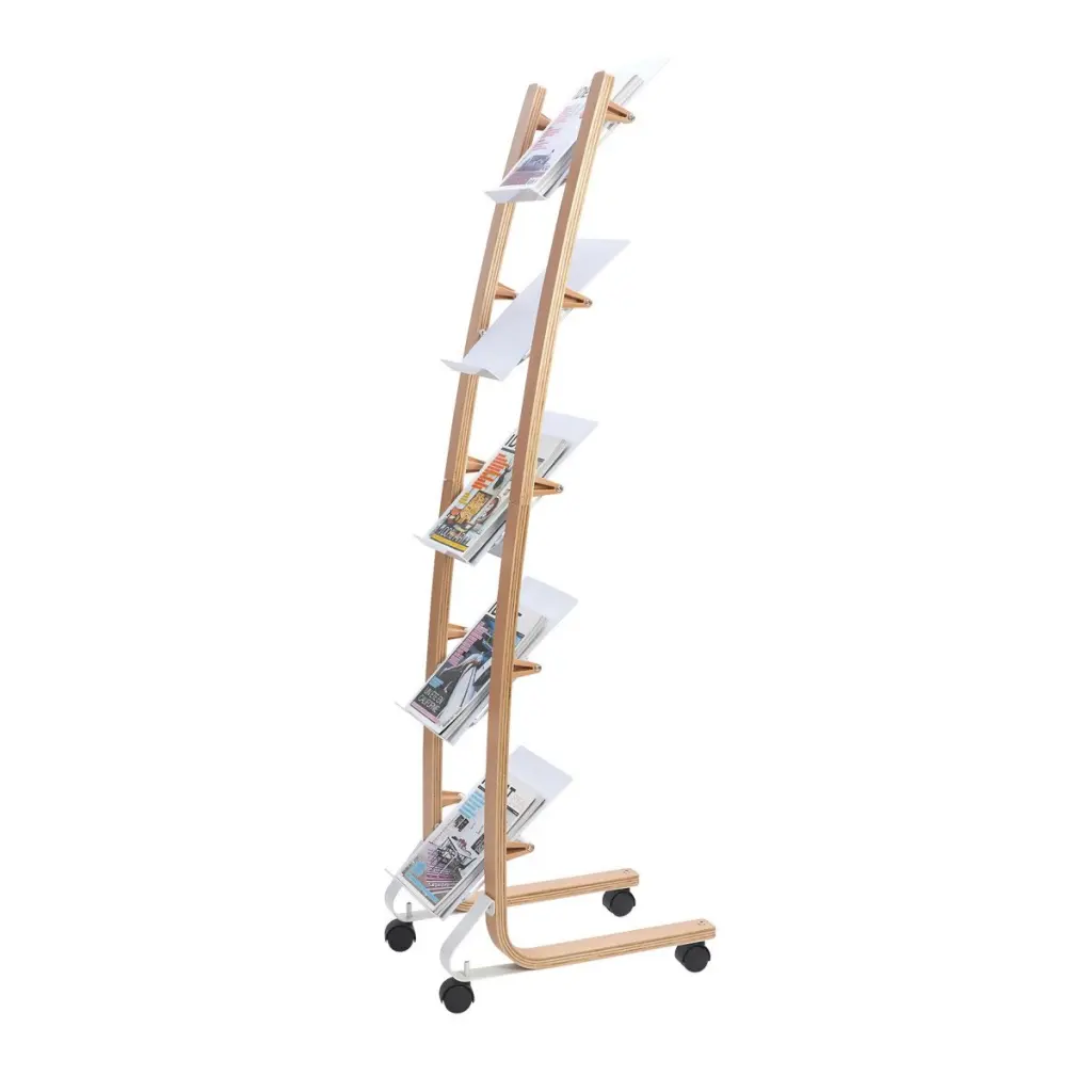 Alba Mobile Wooden Floor Stand 5 Shelves A4 Format Literature Display H1650 x W360 x D520mm Light Wood/White - DD5PMW BC