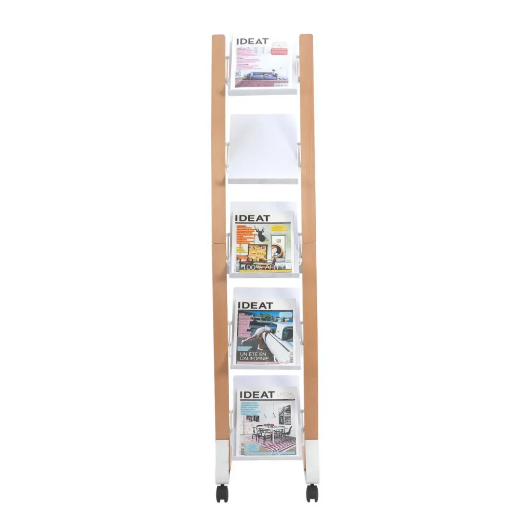 Alba Mobile Wooden Floor Stand 5 Shelves A4 Format Literature Display H1650 x W360 x D520mm Light Wood/White - DD5PMW BC