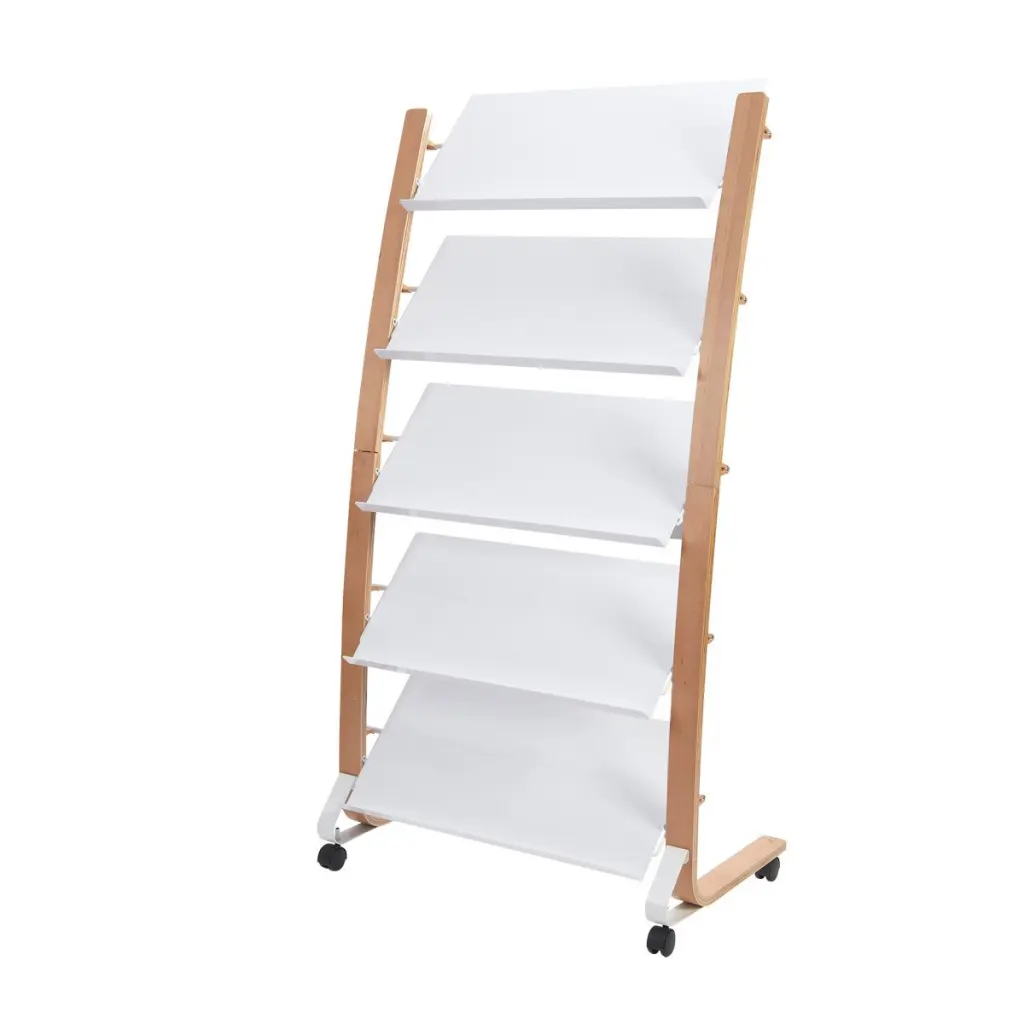 Alba Mobile Wooden Floor Stand 5 x 3 Compartments A4 Format Literature Display H1650 x W860 x D520mm Light Wood/White - DD5GMW BC