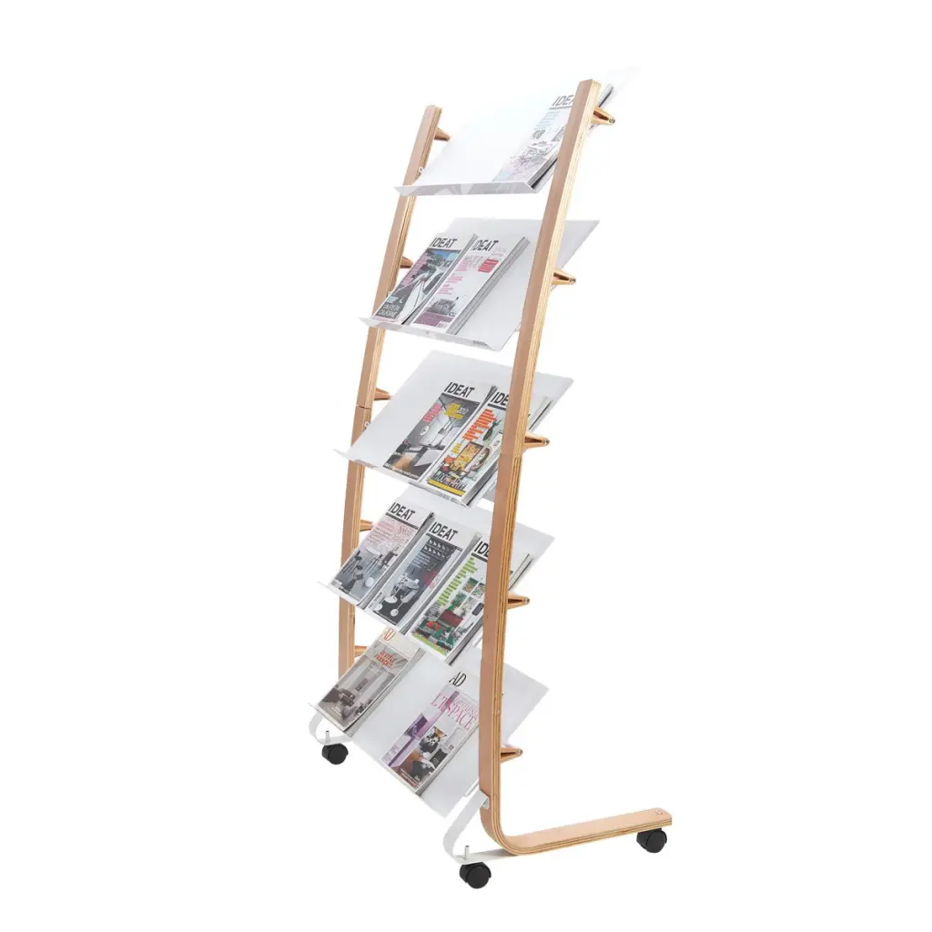 Alba Mobile Wooden Floor Stand 5 x 3 Compartments A4 Format Literature Display H1650 x W860 x D520mm Light Wood/White - DD5GMW BC