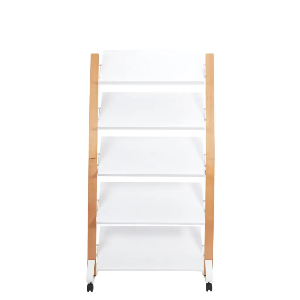 Alba Mobile Wooden Floor Stand 5 x 3 Compartments A4 Format Literature Display H1650 x W860 x D520mm Light Wood/White - DD5GMW BC