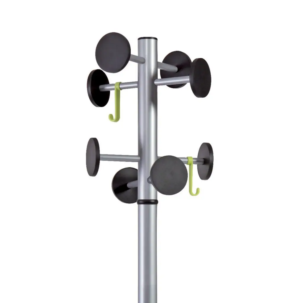 Alba Stan Coat Stand 8 Pegs and 2 Hooks 5Kg Weighted Base 48 x 355 x 1750mm Silver Grey/Black - PMSTAN3 M