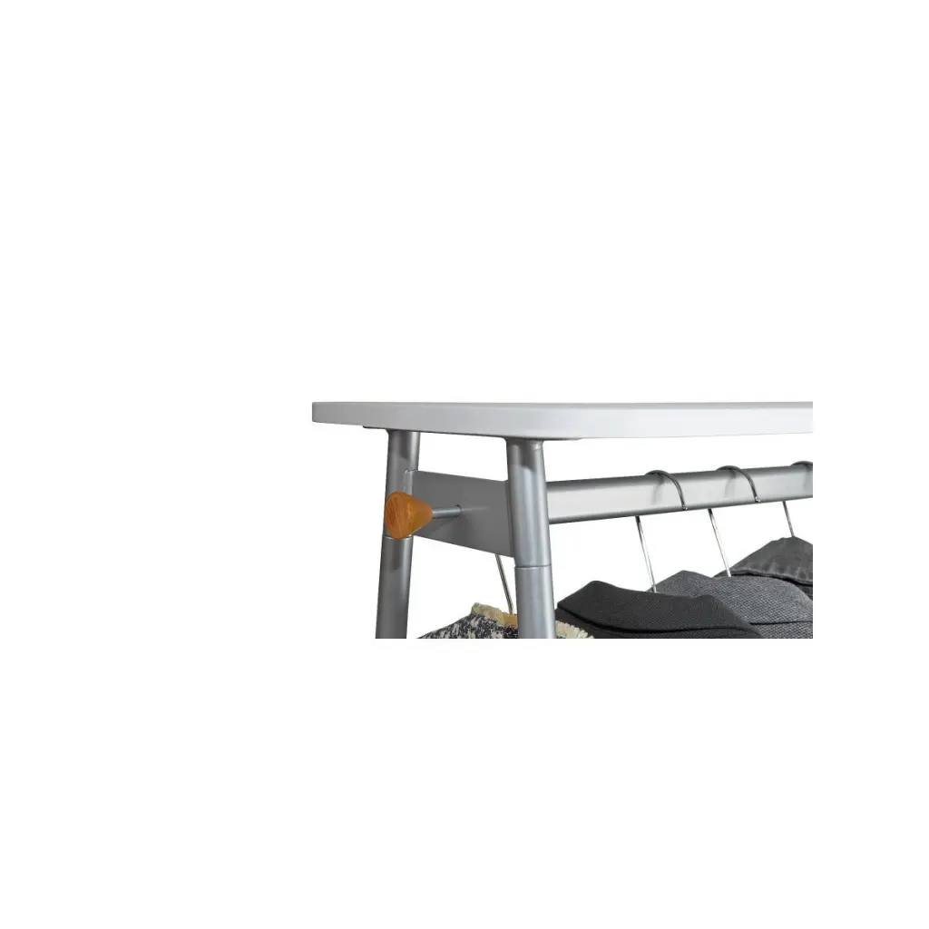 Alba Oslo Mobile Garment Rack Silver Grey and White Wood - Supplied With 6 Hangers - PMOSLO