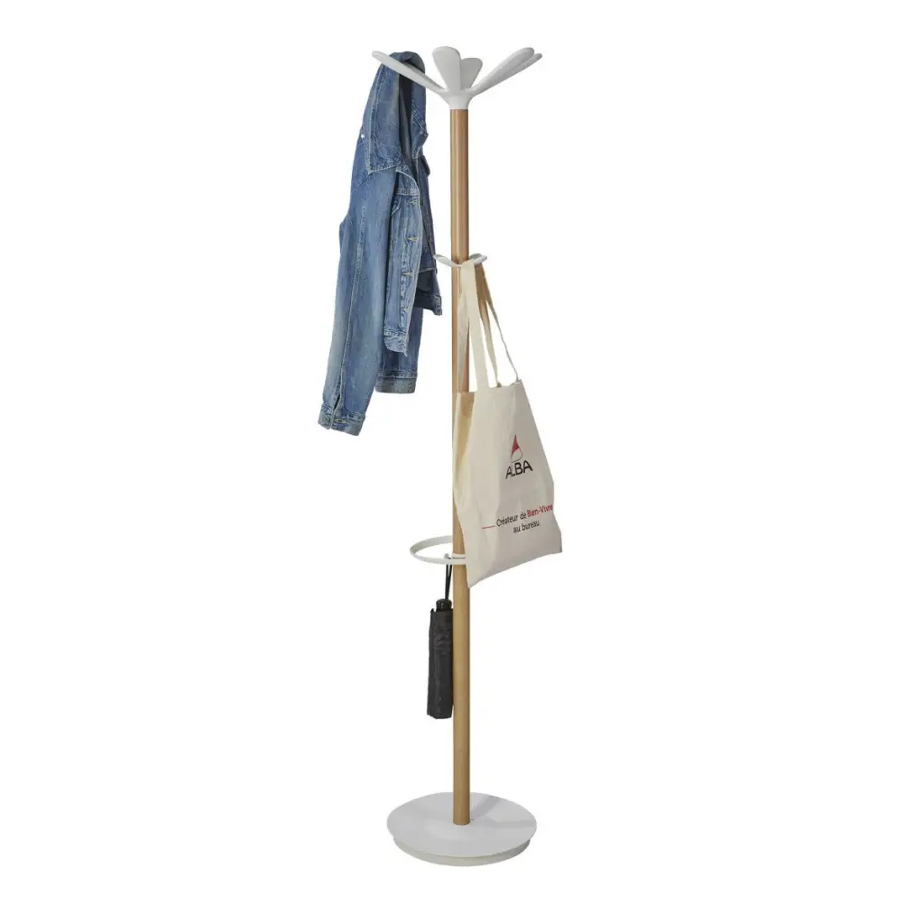 Alba Wooden Coat Stand With 6 Pegs and 4 Mini Pegs Light Wood and White - PMNAHOW BC